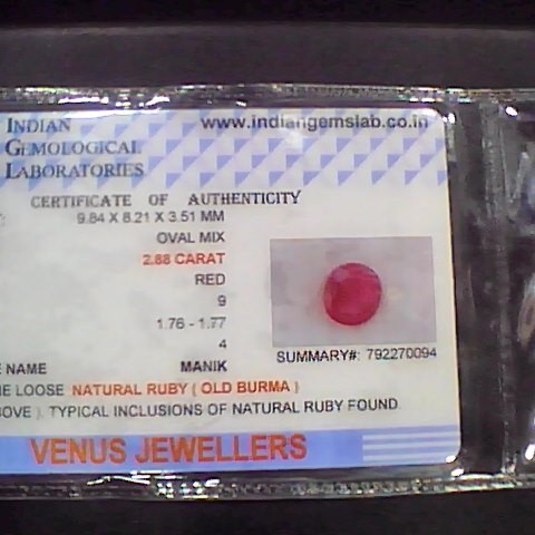 2.96 Ct Natural Old Burma Mines Ruby Gemstone Manik Stone
