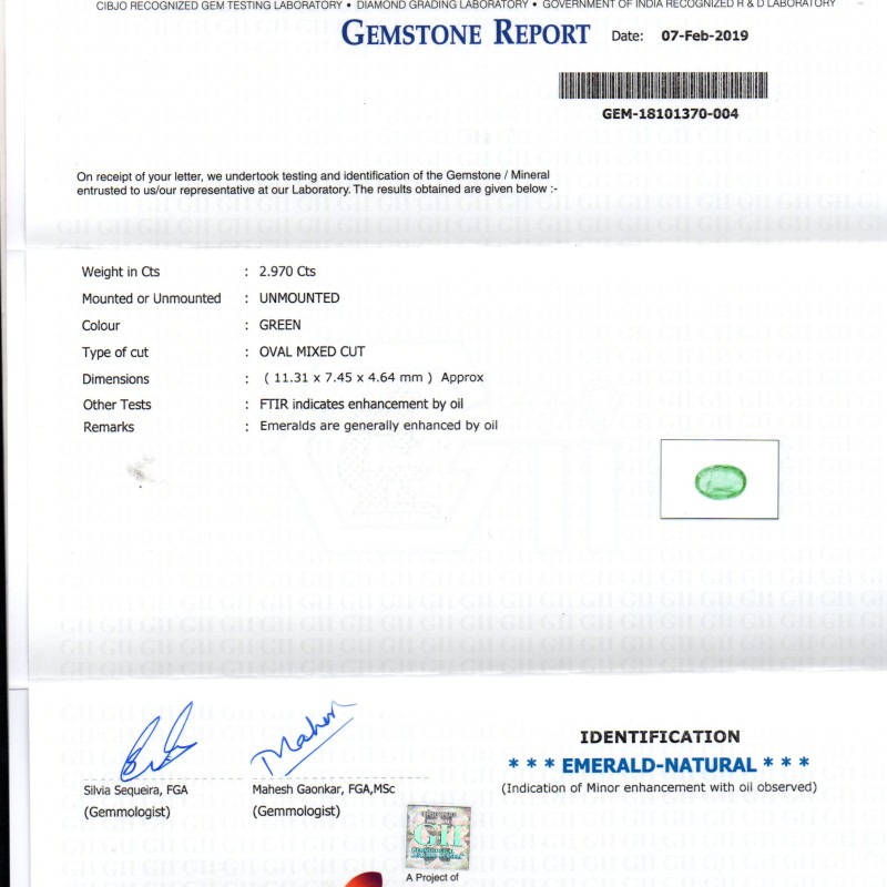 2.97 Ct Untreated Natural Zambian Emerald Gemstone Panna Gems AAAAA