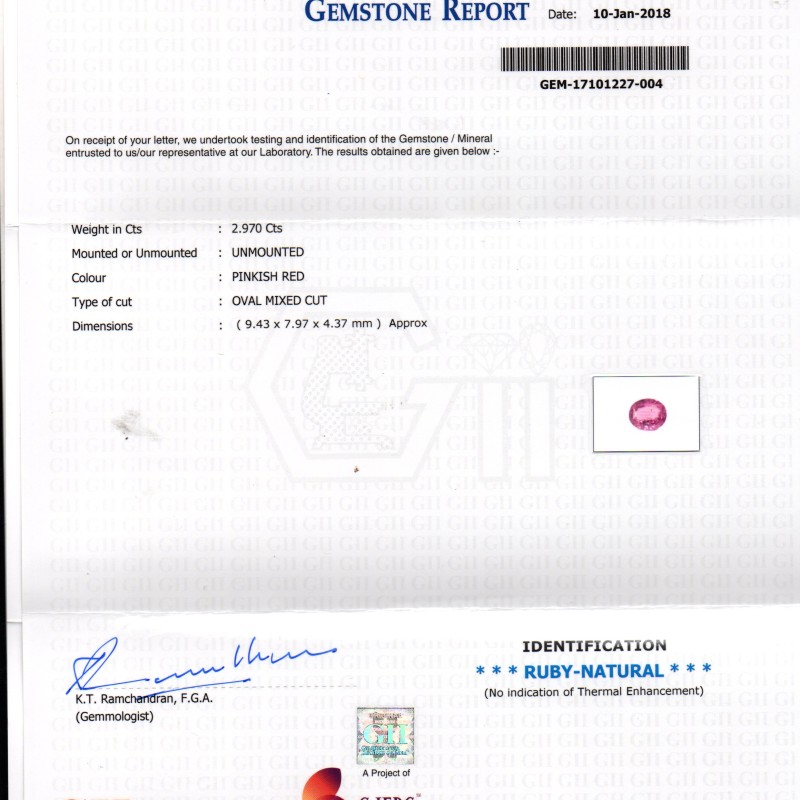 2.97 Ct Certified Unheated Untreated Natural Madagaskar Ruby AAAAA 2.97 Ct Certified Unheated Untreated Natural Madagaskar Ruby AAAAA