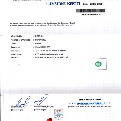 2.98 Ct GII Certified Untreated Natural Zambian Emerald Gems AAAAA 2.98 Ct GII Certified Untreated Natural Zambian Emerald Gems AAAAA