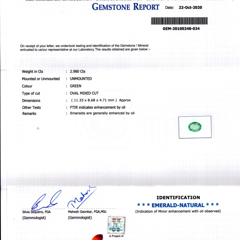 2.98 Ct GII Certified Untreated Natural Zambian Emerald Gems AAAAA 2.98 Ct GII Certified Untreated Natural Zambian Emerald Gems AAAAA