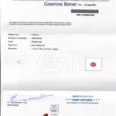 2.98 Ct GII Certified Unheated Untreated Natural Madagaskar Ruby AAAA