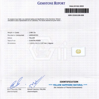 2.98 Ct Certified Unheated Untreated Natural Ceylon Yellow Sapphire 2.98 Ct Certified Unheated Untreated Natural Ceylon Yellow Sapphire