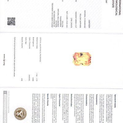 2.98 Ct IGI Certified Unheated Untreated Natural Ceylon Yellow Sapphire AAAAA