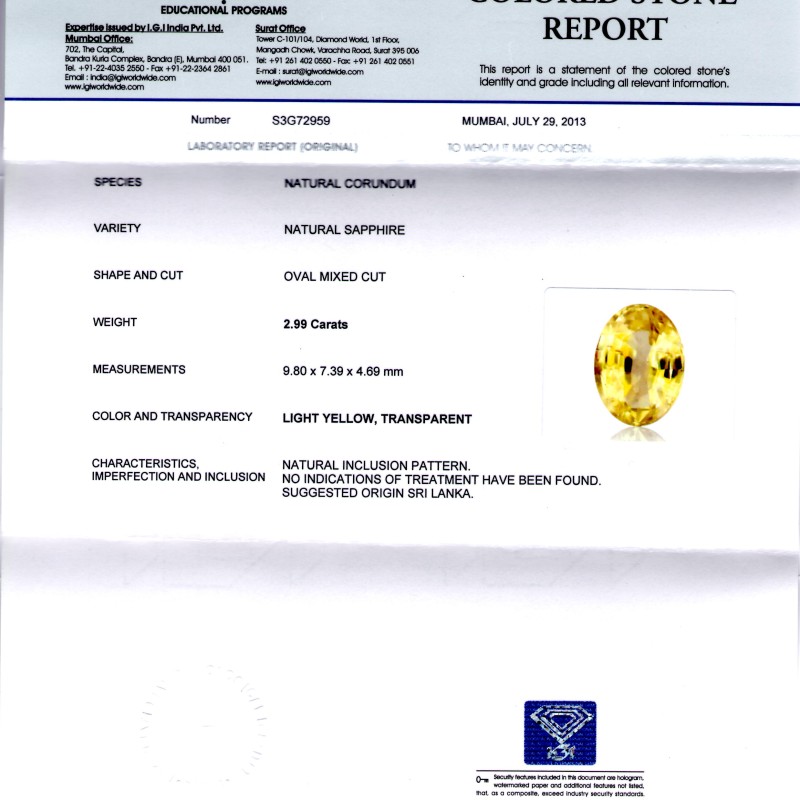 2.99 Ct Unheated Untreated Natural Ceylon Yellow Sapphire AAA 2.99 Ct Unheated Untreated Natural Ceylon Yellow Sapphire AAA