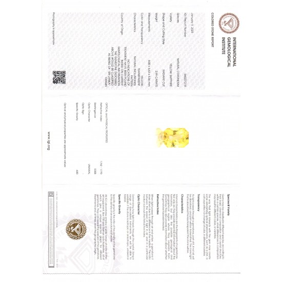 2.99 Ct IGI Certified Unheated Untreated Natural Ceylon Yellow Sapphire AAA