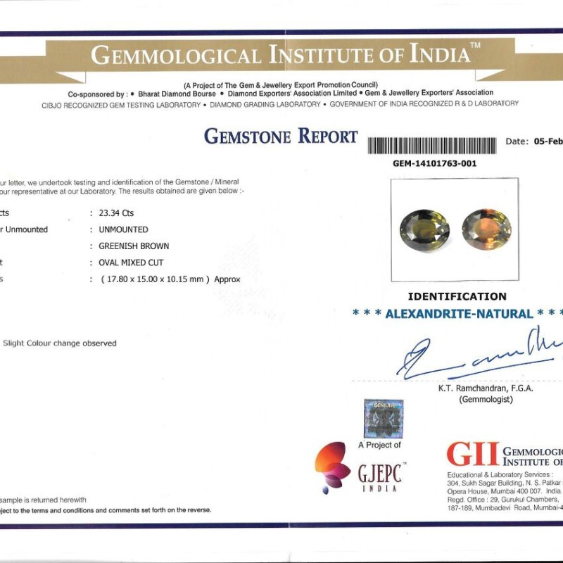 Huge 23.34 Ct Untreated Natural GRS Certified 80% Colour Changing Alexandrite Huge 23.34 Ct Untreated Natural GRS Certified 80% Colour Changing Alexandrite