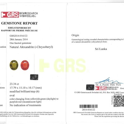 Huge 23.34 Ct Untreated Natural GRS Certified 80% Colour Changing Alexandrite Huge 23.34 Ct Untreated Natural GRS Certified 80% Colour Changing Alexandrite