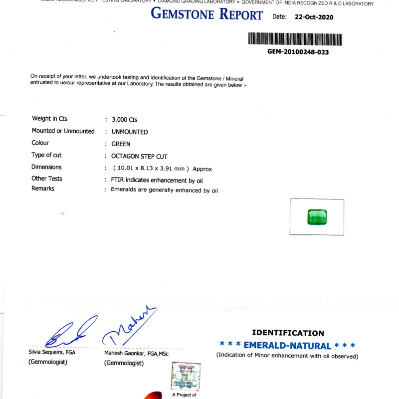 3.00 Ct GII Certified Untreated Natural Zambian Emerald Gems AAAA 3.00 Ct GII Certified Untreated Natural Zambian Emerald Gems AAAA