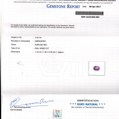3.00 Ct Certified Unheated Untreated Natural Madagaskar Ruby 3.00 Ct Certified Unheated Untreated Natural Madagaskar Ruby