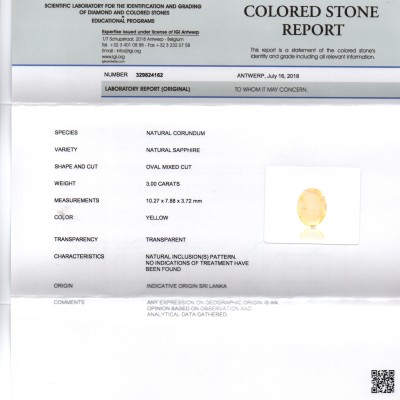 3.00 Ct IGI Certified Unheated Untreated Natural Yellow Sapphire Pukhraj 3.00 Ct IGI Certified Unheated Untreated Natural Yellow Sapphire Pukhraj