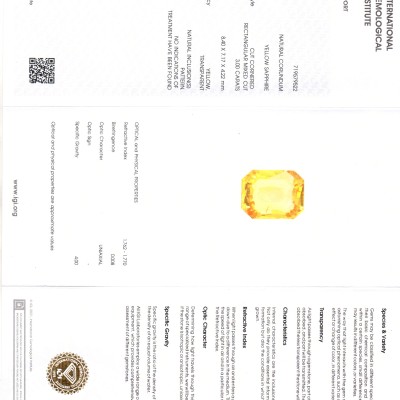 3.00 Ct IGI Certified Unheated Untreated Natural Ceylon Yellow Sapphire AAA