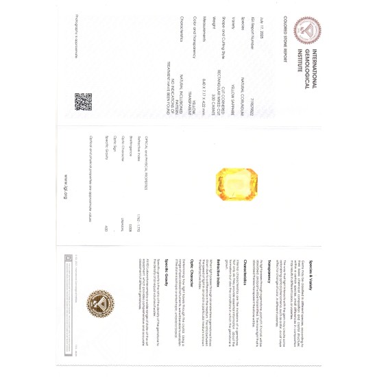 3.00 Ct IGI Certified Unheated Untreated Natural Ceylon Yellow Sapphire AAA