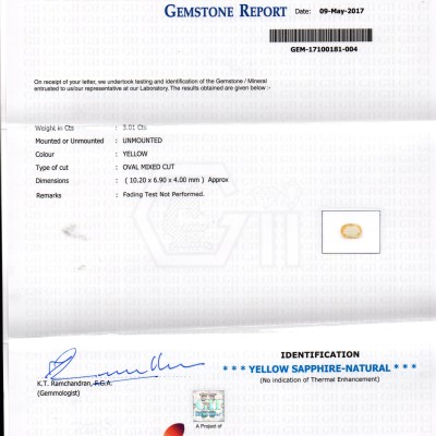 3.01 Ct Unheated Untreated Natural Ceylon Yellow Sapphire Stone