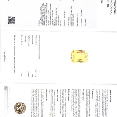 3.01 Ct IGI Certified Unheated Untreated Natural Ceylon Yellow Sapphire AAA