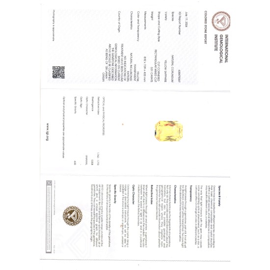 3.01 Ct IGI Certified Unheated Untreated Natural Ceylon Yellow Sapphire AAA