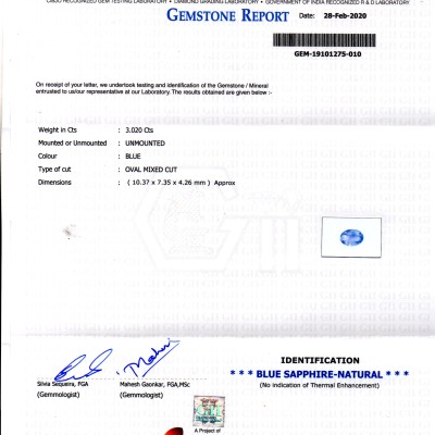 3.02 Ct GII Certified Unheated Untreated Natural Ceylon Blue Sapphire