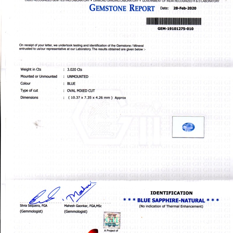 3.02 Ct GII Certified Unheated Untreated Natural Ceylon Blue Sapphire