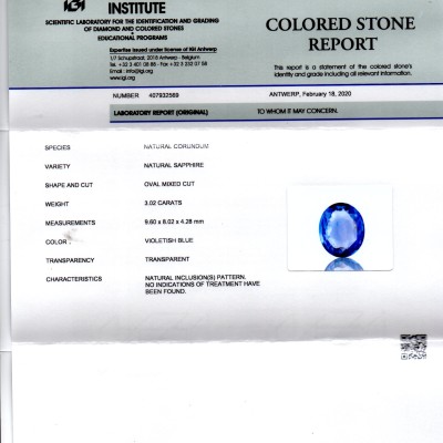 3.02 Ct IGI Certified Unheated Untreated Natural Ceylon Blue Sapphire AAA 3.02 Ct IGI Certified Unheated Untreated Natural Ceylon Blue Sapphire AAA