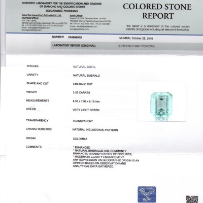 3.02 Ct Unheated Natural Colombian Emerald Gemstone **RARE** 3.02 Ct Unheated Natural Colombian Emerald Gemstone **RARE**