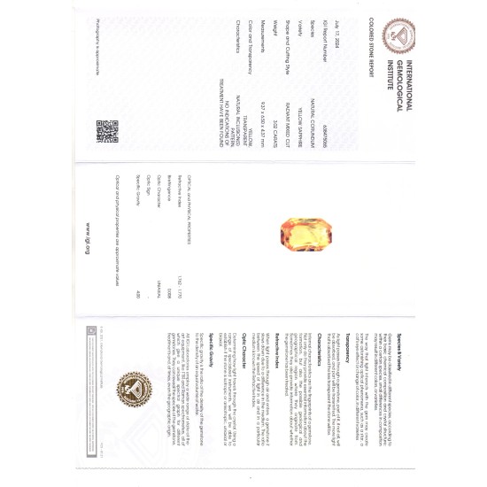 3.02 Ct IGI Certified Unheated Untreated Natural Ceylon Yellow Sapphire AAAAA