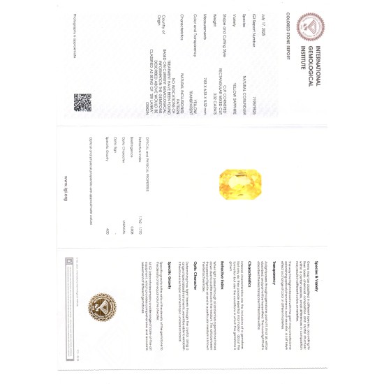 3.02 Ct IGI Certified Unheated Untreated Natural Ceylon Yellow Sapphire AAA