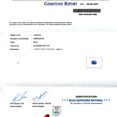 3.03 Ct GII Certified Unheated Untreated Natural Ceylon Blue Sapphire AA 3.03 Ct GII Certified Unheated Untreated Natural Ceylon Blue Sapphire AA