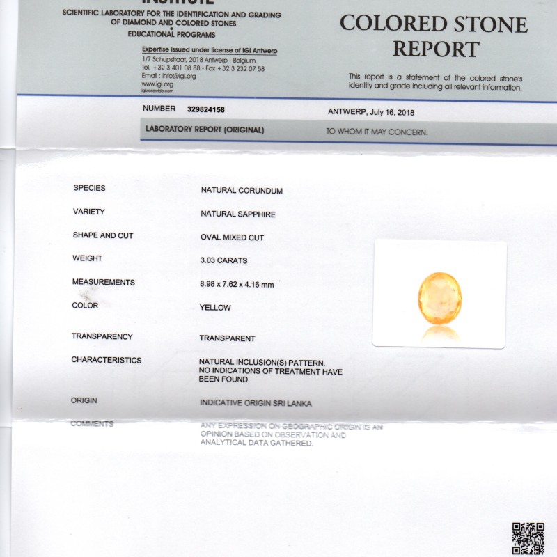 3.03 Ct IGI Certified Unheated Untreated Natural Yellow Sapphire Pukhraj 3.03 Ct IGI Certified Unheated Untreated Natural Yellow Sapphire Pukhraj