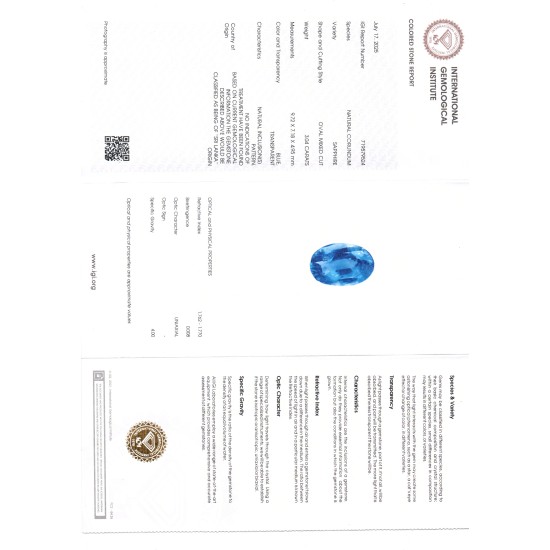 3.04 Ct IGI Certified Unheated Untreated Natural Ceylon Blue Sapphire