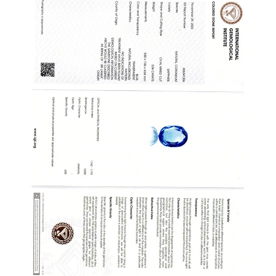 3.04 Ct IGI Certified Unheated Untreated Natural Ceylon Blue Sapphire AA