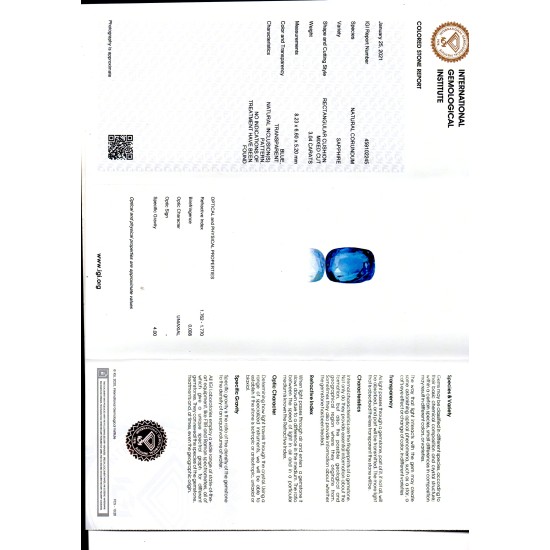 3.04 Ct IGI Certified Unheated Untreated Natural Ceylon Blue Sapphire AA