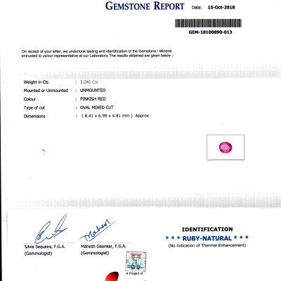 3.04 Ct GII Certified Unheated Untreated Natural Madagaskar Ruby AAAA