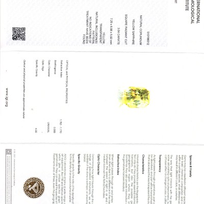 3.04 Ct IGI Certified Unheated Untreated Natural Ceylon Yellow Sapphire AAA