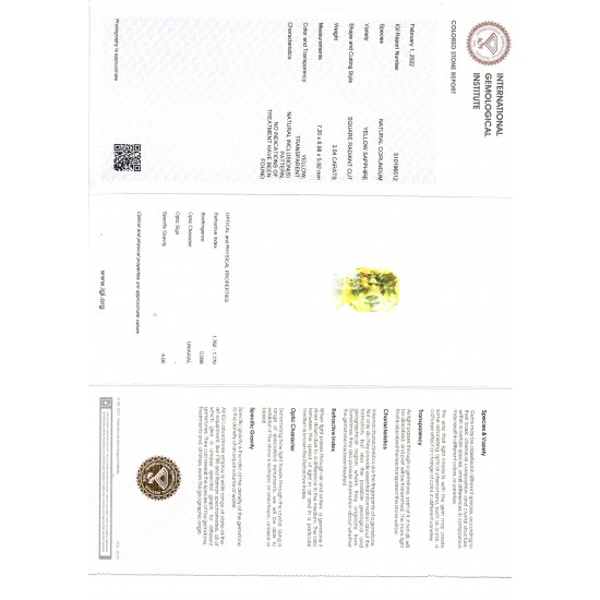 3.04 Ct IGI Certified Unheated Untreated Natural Ceylon Yellow Sapphire AAA