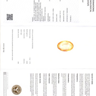 3.04 Ct IGI Certified Unheated Untreated Natural Ceylon Yellow Sapphire 3.04 Ct IGI Certified Unheated Untreated Natural Ceylon Yellow Sapphire