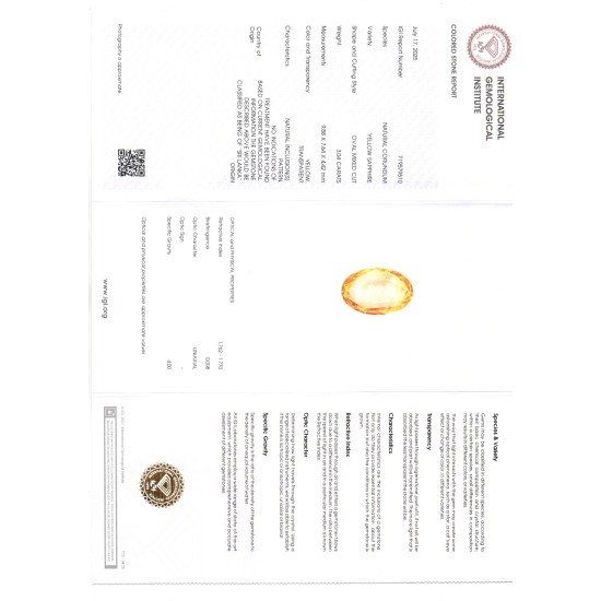 3.04 Ct IGI Certified Unheated Untreated Natural Ceylon Yellow Sapphire 3.04 Ct IGI Certified Unheated Untreated Natural Ceylon Yellow Sapphire