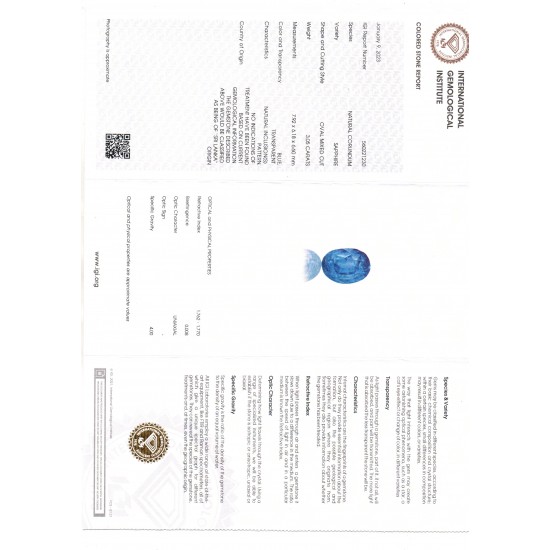3.05 Ct IGI Certified Unheaated Untreated Natural Ceylon Blue Sapphire AA