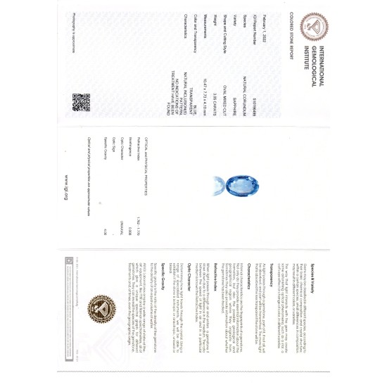 3.05 Ct IGI Certified Unheated Untreated Natural Ceylon Blue Sapphire AAA