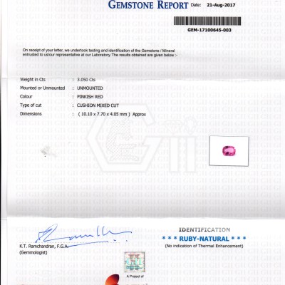 3.05 Ct Certified Unheated Untreated Natural Madagaskar Ruby AAAA