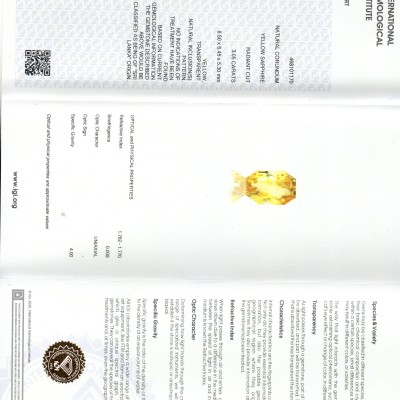 3.05 Ct IGI Certified Unheated Untreated Natural Ceylon Yellow Sapphire AAAAA