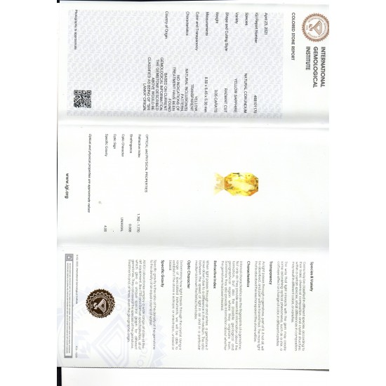 3.05 Ct IGI Certified Unheated Untreated Natural Ceylon Yellow Sapphire AAAAA