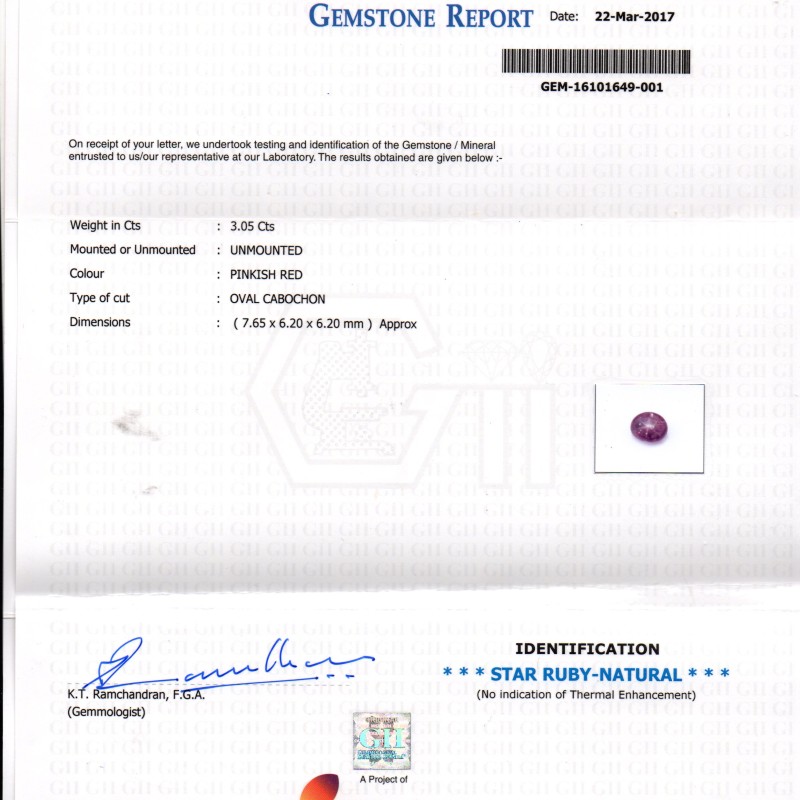 3.05 Ct Certified Unheated Untreated Natural Ceylon Star Ruby RARE 3.05 Ct Certified Unheated Untreated Natural Ceylon Star Ruby RARE