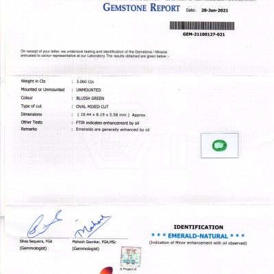 3.06 Ct GII Certified Untreated Natural Zambian Emerald Gemstone AAAAA