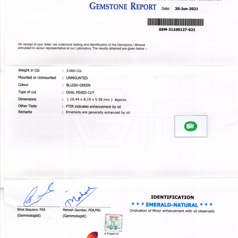 3.06 Ct GII Certified Untreated Natural Zambian Emerald Gemstone AAAAA 3.06 Ct GII Certified Untreated Natural Zambian Emerald Gemstone AAAAA