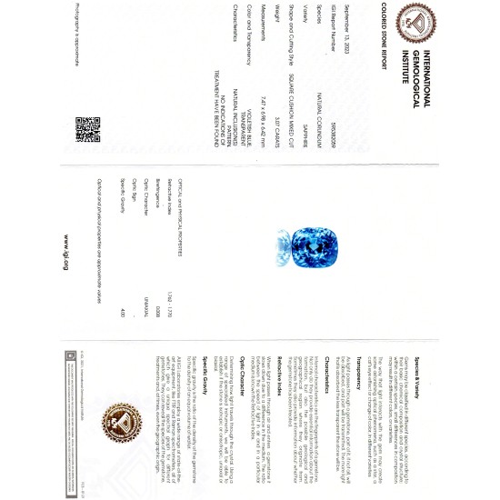 3.07 Ct IGI Certified Unheated Untreated Natural Ceylon Blue Sapphire AAA
