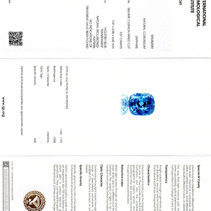 3.07 Ct IGI Certified Unheated Untreated Natural Ceylon Blue Sapphire AAA 3.07 Ct IGI Certified Unheated Untreated Natural Ceylon Blue Sapphire AAA