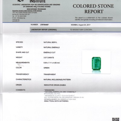 3.07 Ct Untreated Natural Zambian Emerald Gemstone Panna AAAAA 3.07 Ct Untreated Natural Zambian Emerald Gemstone Panna AAAAA