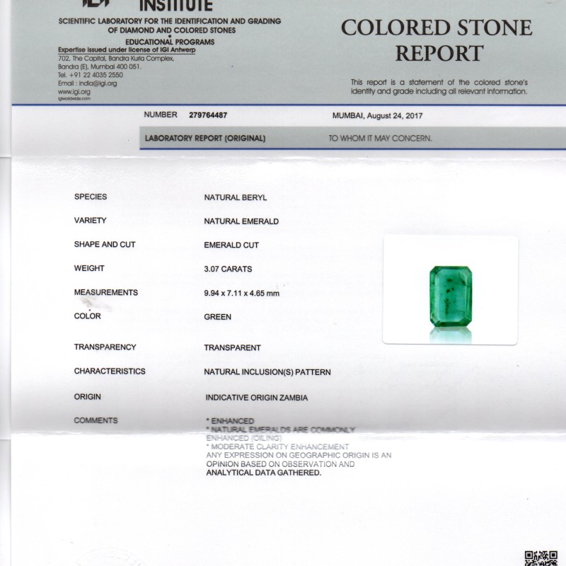 3.07 Ct Untreated Natural Zambian Emerald Gemstone Panna AAAAA 3.07 Ct Untreated Natural Zambian Emerald Gemstone Panna AAAAA