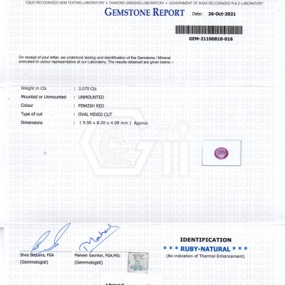 3.07 Ct GII Certified Unheated Untreted Natural Madagaskar Ruby Gems 3.07 Ct GII Certified Unheated Untreted Natural Madagaskar Ruby Gems