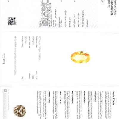3.07 Ct IGI Certified Unheated Untreated Natural Ceylon Yellow Sapphire 3.07 Ct IGI Certified Unheated Untreated Natural Ceylon Yellow Sapphire